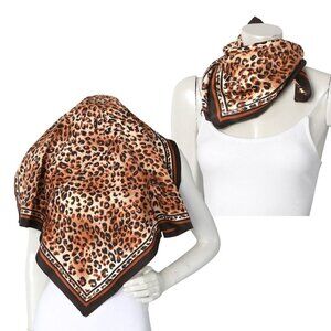 Vintage Leopard Animal Print Scarf Silky Satin Black Brown Cream